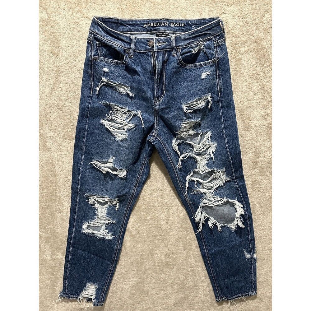 American Eagle AE Destroyed Ripped Mom Jeans‎ Womens Size 4 Medium Wash Denim